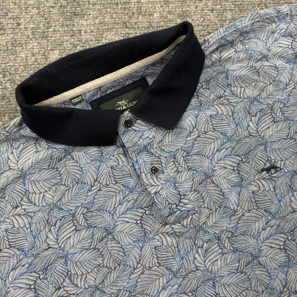 Rodd & Gunn Polo Shirt XL Blue Leaf Print Sports Fit‎ Cotton Men's